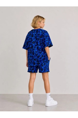 Wear Vexel Kız Çocuk Oversize Kalıp Pubg Bape X Shark Nakışlı Cepli Şort Takım - Mavi Çok Renkli