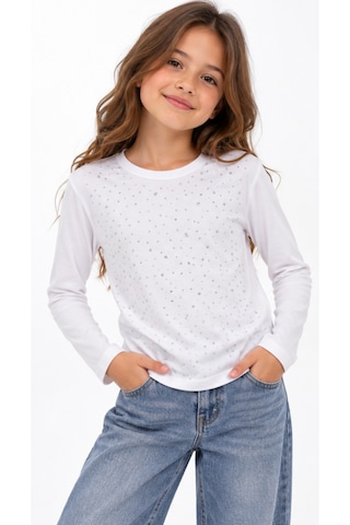 İrem Kız Çocuk Üzeri Taş Modelli Uzun Kollu Beyaz Renk Penye İnce Sweatshirt
