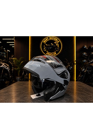 Jk 902 Cement Grey Colour Çene Açılır Motosiklet Kaskı Açık Gri