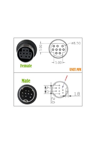Tek Kavisli Mini Dın 9 Pin Tv Ses Adaptörü Kablosu, Uzunluk: 3m Siyah