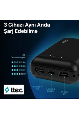 Ttec Recharger 10.000 mAh Taşınabilir Hızlı Şarj Aleti/Powerbank