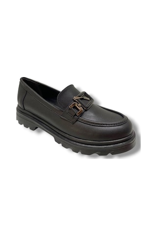 Fancy 819-25 Deri Anatomik Q Tokalı Loafer Kadın Ayakkabı Siyah