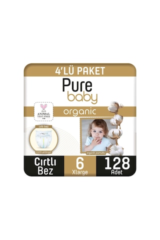 Pure Baby Organik Pamuklu Cırtlı Bez 4'lü Paket 6 Numara Xlarge 128 Adet