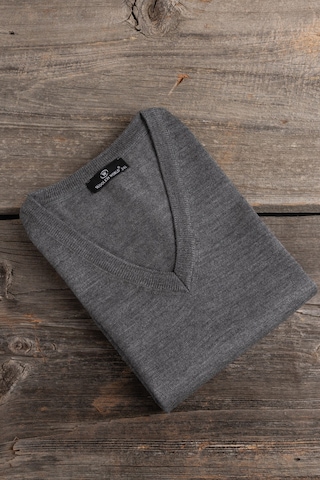 Woolen World V Yaka Battal Büyük Boy Yünlü Triko Kazak Gri