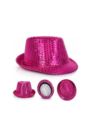 Fuşya Pembe Payetli Disco Parti Şapkası Yetişkin Işıltılı Fötr Model - Evori-860260 18