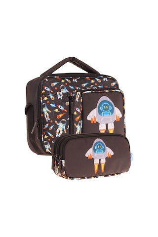 Kaukko Kids Erkek Çocuk Siyah Roket Baskılı Üç Bölmeli Thermo Beslenme Çantası Ve Kalemlik Seti L7264+l8264 Siyah