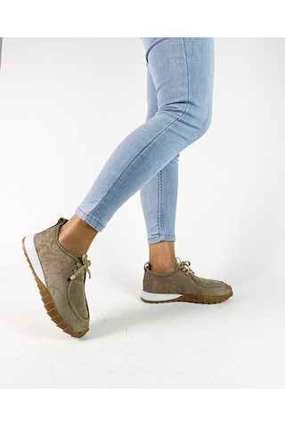 Gdt Ayakkabı Bej Renk Süet Bağcıklı 36-37-38-39-40 Numara Kadın Sneaker Kahve