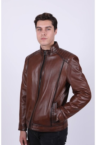 New Zaya Leather Erkek Açık Kahverengi Hakiki Deri Ceket-Altın (466898691) Altın
