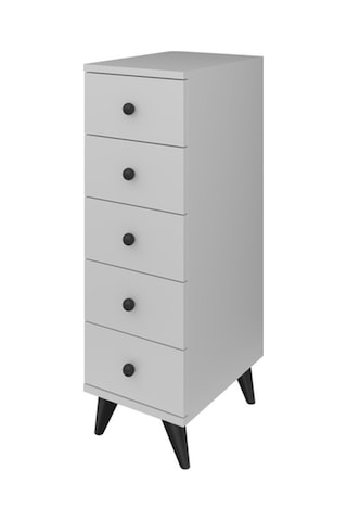 Simple Komodin 5 Çekmeceli 30x44x96 Beyaz Beyaz