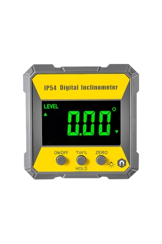 Moveevo Plastik Ip54 Su Geçirmez Lcd Ekranlı 4x90 Açı Ölçer, Tek Taraflı Mıknatıslı Dijital Seviye Cihazı Pil Dahil Değil - Sarı + Gri