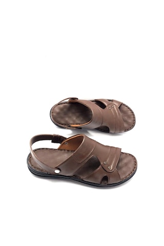 Derilax Hakiki Deri Tam Ortopedik Büyük Numara Erkek Sandalet Kahverengi