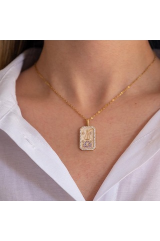 Çelik Kolye, Altın Kaplama Terazi Burcu Kadın Kolye K-112 Altın