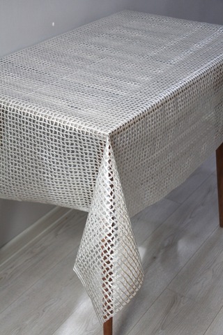 Pvc Şeffaf Kaplama Silinebilir Masa Örtüsü Örgü Hasır Altın