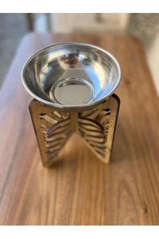 Modern Tasarımlı Ahşap Evcil Hayvan Mama Kabı Tekli