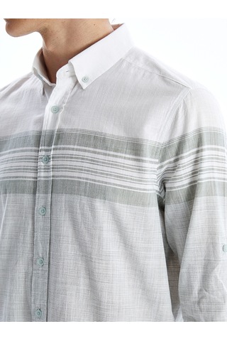 Lcwaıkıkı Classic Yeşil Regular Fit Uzun Kollu Çizgili Erkek Dokulu Gömlek