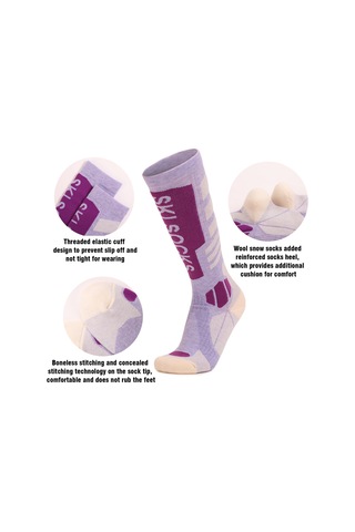 Moveevo Kadın Kayak Çorabı Mor S Numara - Nem Emici, Nefes Alıcı, Koku Koruyucu - Winter Sporlar İçin Mor