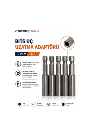 Bits Uç Uzatma Adaptörü 5 Adet 60 Mm Manyetik Vidalama