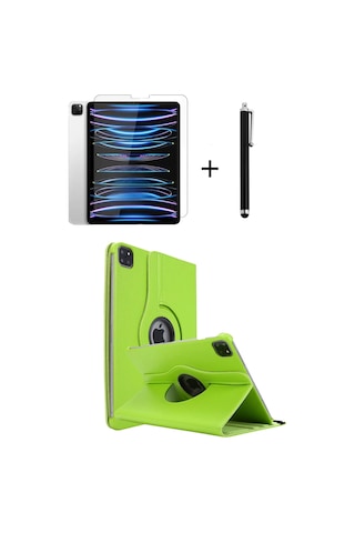 Apple Uyumlu iPad Pro 4. Nesil M2 2022 11 Inç 360 Dönebilen Standlı Tablet Kılıfı Ekran Koruyucu Ve Kalem Seti Kılıf