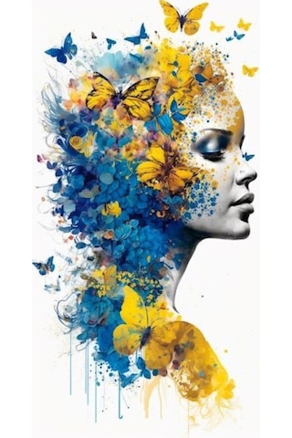 Sarı Kelebek Kadın Kanvas Tablo Ev Salon Mutfak Gol Oda Hediyelik Duvar Dekarasyon Süsü Ölçü Seçiniz