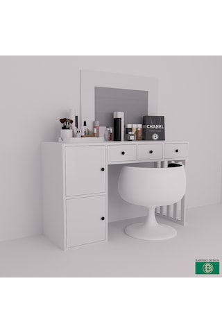 Makyaj Masası Çekmeceli Ve Kapaklı Beyaz Geniş Depolama Alanlı