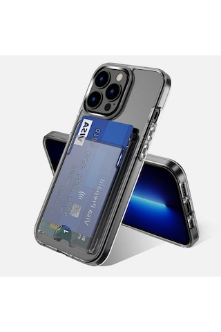 Apple Uyumlu iPhone 13 Pro Kılıf Zore Ensa Kartlık Bölmeli Şeffaf Kılıf Renksiz