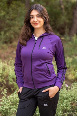 Kadın Mürdüm İki Şeritli Biyeli Fermuarlı Kapüşonlu Spor Eşofman Takımı 21kestax11 001