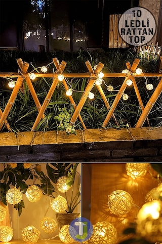 Technojet Dekoratif Rattan Model Fişli Şerit Top Led Yılbaşı Parti Doğum Günü Süsleme 10'lu