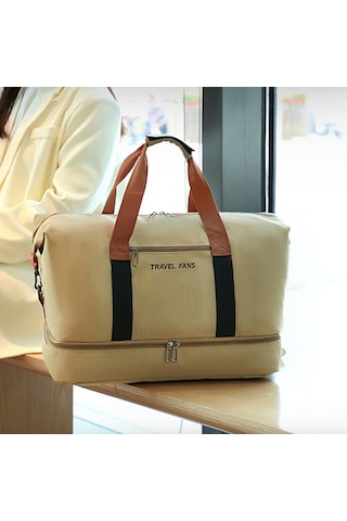 Sones Set Trolley Kısa Seyahat Çantası Islak Ve Kuru Ayırma Büyük Kapasiteli Depolama Paketi Bej