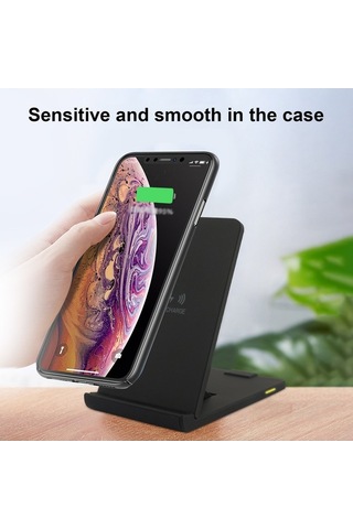 Sandwich 15w Siyah Kablosuz Şarj Cihazı, iPhone Uyumlu & Samsung İçin, Type-c, 3-10mm Mesafede Güvenli, Hızlı Şarj