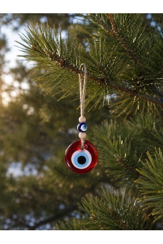 Nazar Boncuğu Dikiz Aynası Süsü Kırmızı Renkli 4 Cm Duvar Süsü El Yapımı Cam Kapı Süsü