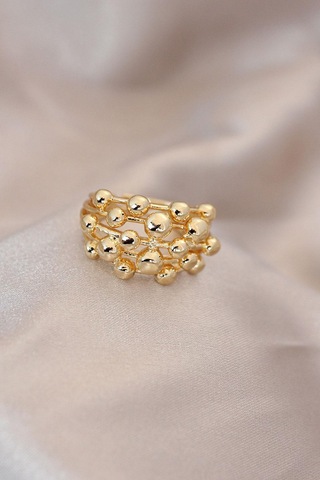 Ayarlamalı Gold Renk Metal Bombeli Boluncuk Model Yüzük Altın