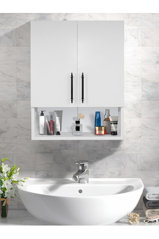 2 Kapaklı Banyo Dolabı, Çok Amaçlı Dolap, Banyo Ecza Dolabı ,beyaz, Asudehome Beyaz