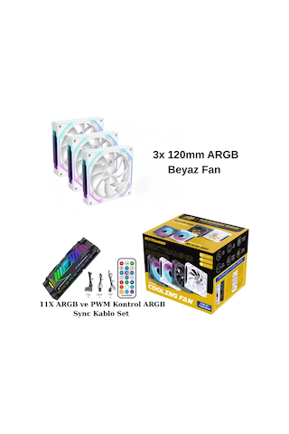Ng-o120w 3 Adet 120mm Argb Fan 11x Argb Pwm Slot Kontrolcü Ve Kumanda Beyaz