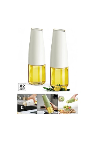Tilbe Home 2li Fonksiyonlu Cam Yağdanlık 500ml Yerçekimi Otomatik Kapak Açma Damlatmayan Ağızlı Yağl Beyaz