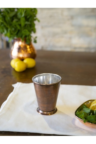 Bakır Bardak Kısa Şerbet Model Oksit Renk Kahverengi