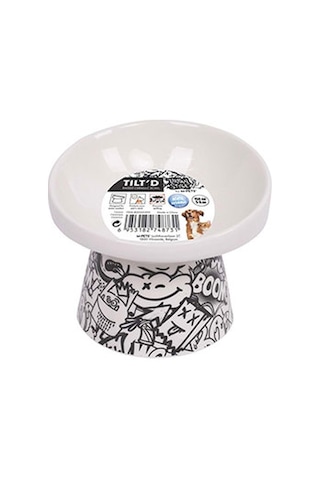 M-pets Urban Style Seramik Kedi Mama Ve Su Kabı Siyah Beyaz 150 Ml 10,5x10,6x8 Cm 244-51021.01