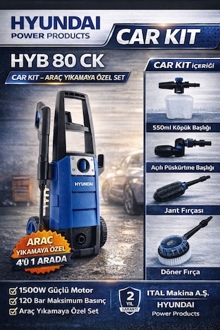 Hyundai HYB80CK 1500W 120Bar Car Kit 4IN1 Basınçlı Yıkama Makinesi