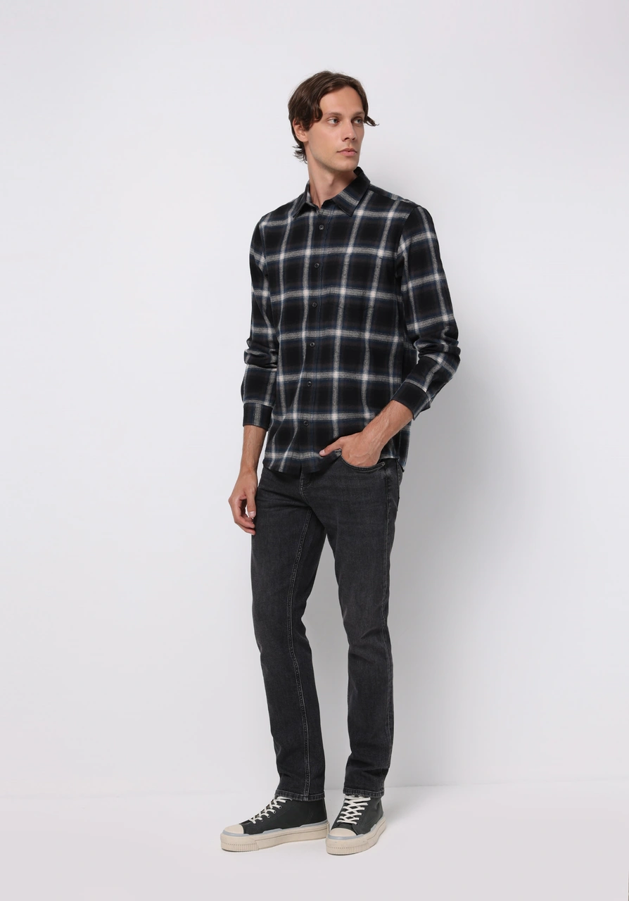 Colin's Colins Regular Fit Shirt Neck Ekoseli Erkek Lacivert Uzun Kol Gömlek Cl1076515 Q1.v1 Nav Lacivert