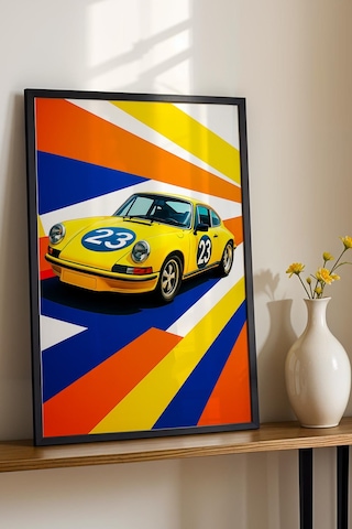 Saturn Porsche 911 Klasik Yarış Arabası Çerçeveli Tablo Ofis Ve Garaj İçin Modern Tablo Car Poster