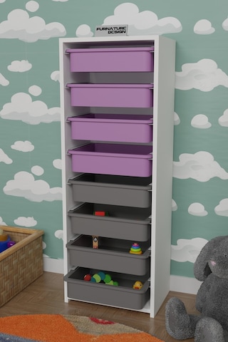 8 Sepetli Çok Amaçlı Oyuncak Mutfak Dolabı - Beyaz-pembe&gri