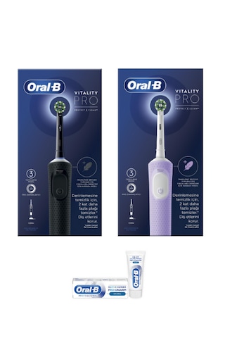Oral-B D103 Vitality Pro Cross Action Şarjlı Diş Fırçası Lila - Siyah 2'li + Pro Onarım Diş Macunu 50 ML