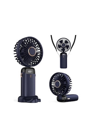 Taşınabilir Usb Vantilatör, 4200mah Şarjlı El Tipi Fan, Led Ekranlı, 3'ü 1 Arada El/boyun/masa Fanı, Yaz, Ofis, Seyahat İçin, Kadınlar, Kızlar Ve Çocuklara Lacivert