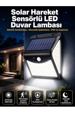 Mey İthalat Güneş Enerjili Sensörlü Duvar Lambası Bahçe Lamba Suya Dayanıklı Bahçe Aydınlatma Çok Renkli