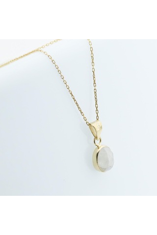Sedef Doğal Taş Gold Kaplama Gümüş Kolye Gümüş