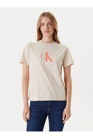 Kadın Monogram Logolu T-shirt - Bej-8758 Brazilian Sand
