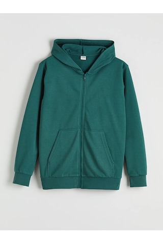 Lc Waikiki Yeşil Kapüşonlu Erkek Çocuk Fermuarlı Sweatshirt YESIL