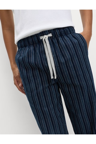 Marks & Spencer Saf Pamuklu Çizgili Pijama Altı T07005128 Lacivert