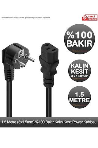%100 Bakır 3 X 1.50mm2 Kalın Kesit 1.5 Metre Bilgisayar Kasa Güç Kablosu Pc Power Kablosu Yerli Üretim %100 Bakır 3 X 1.50mm2 Kalın Kesit 1.5 Metre Bilgisayar Kasa Güç Kablosu Pc Power Kablosu Yerli Üretim