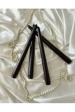 Denic 4 lü Siyah Şamdan Mum Konik Mum