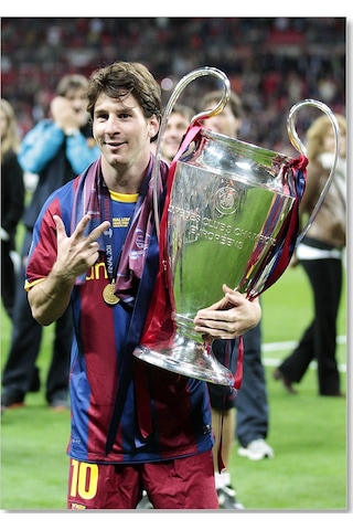 Cakasepetim Barcelona Formalı Messi Ve Şampiyonluk Kupası Ahşap Mdf Tablo